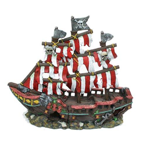 Medium Striped Sail Shipwreck Aquarium Ornament - 14" L x 5 1/2" W x 13" H Aquariums/Aquarium Decorations Penn Plax 
