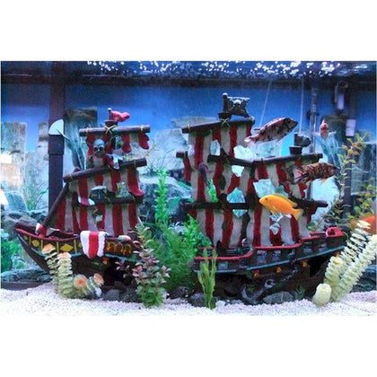Large Striped Sail Shipwreck Aquarium Ornament - 26 1/2" L x 9" W x 19 3/4" H Aquariums/Aquarium Decorations Penn Plax 