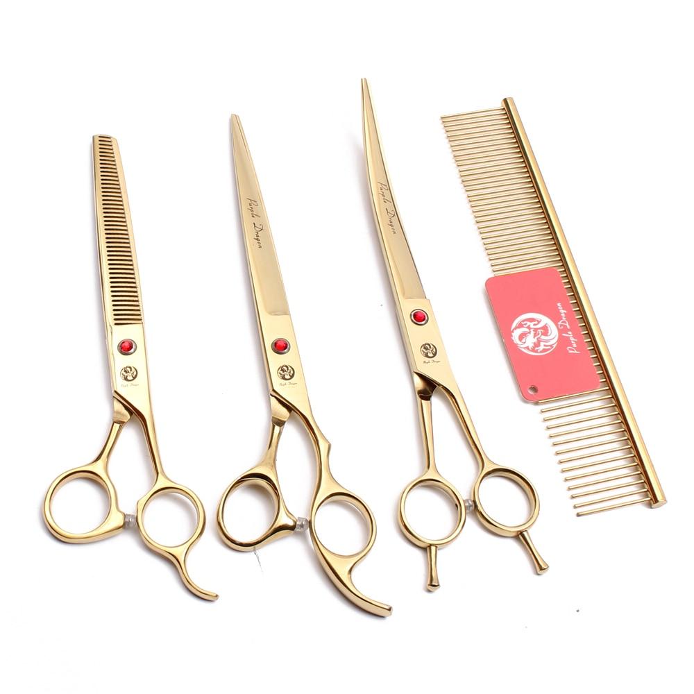 Gold Dog Grooming Scissors - 8" Stainless Seel Shears, Thinning Shears, Curved Shears, Comb InfiniteWags 