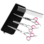 Pet Grooming Scissor Set - Stainless Steel Thinning Shears, Curved Scissors, Comb InfiniteWags 