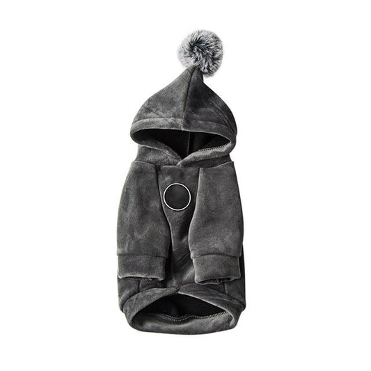 Warm Winter Dog Coat with Pom Pom Hood InfiniteWags Gray M 