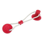 Dog Suction Cup Ball, Tug Toy - Adheres to floor or wall - Interactive Chew Toy InfiniteWags Red 
