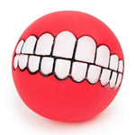 Grinning Dog Ball - Funny Smile Dog Toy - Squeaky InfiniteWags Red 