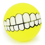 Grinning Dog Ball - Funny Smile Dog Toy - Squeaky InfiniteWags Yellow 