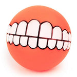 Grinning Dog Ball - Funny Smile Dog Toy - Squeaky InfiniteWags Orange 