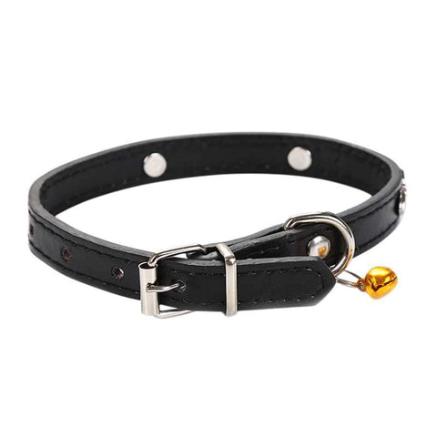 Adjustable Faux Leather Cat Collar InfiniteWags Black United States 