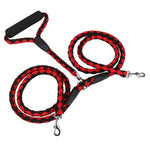 Double Lead Dog Leash - Durable Braided Nylon - Quick snap buckle InfiniteWags Red 4 Feet 