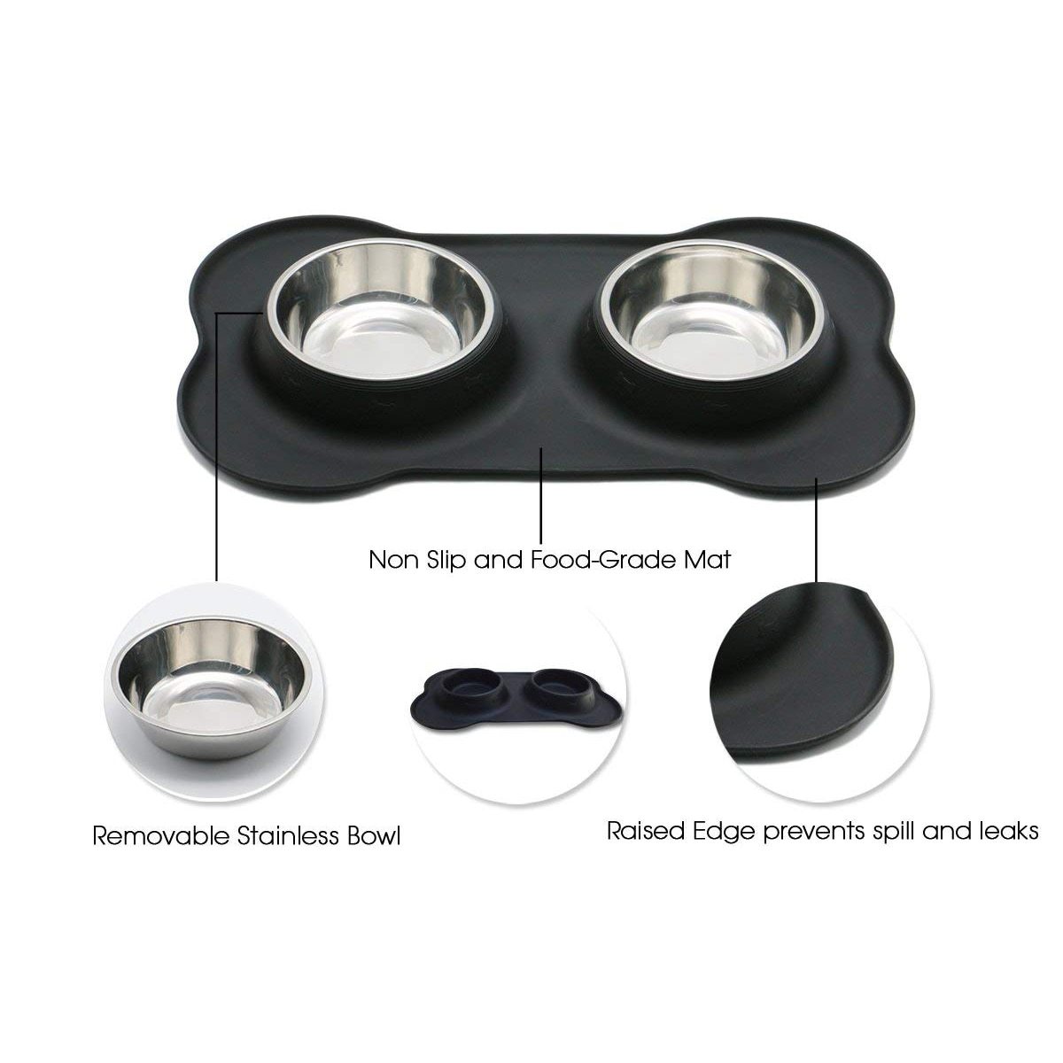 Small Stainless Steel Dog Bowls - Silicone Mat InfiniteWags 