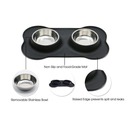 Small Stainless Steel Dog Bowls - Silicone Mat InfiniteWags 