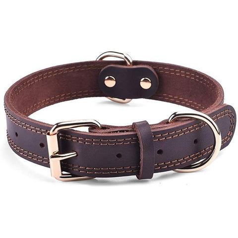 Genuine Leather Dog Collar - Heavy-duty - Rustproof Double D-Ring InfiniteWags 