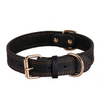 Genuine Leather Dog Collar - Heavy-duty - Rustproof Double D-Ring InfiniteWags Black L - Neck 47-65cm 
