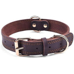Genuine Leather Dog Collar - Heavy-duty - Rustproof Double D-Ring InfiniteWags Brown L - Neck 47-65cm 