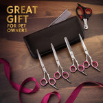 Pet Grooming Scissor Set - Stainless Steel Thinning Shears, Curved Scissors, Comb InfiniteWags 