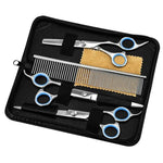 Pet Grooming Scissor Set - Stainless Steel Thinning Shears, Curved Scissors, Comb InfiniteWags Blue 