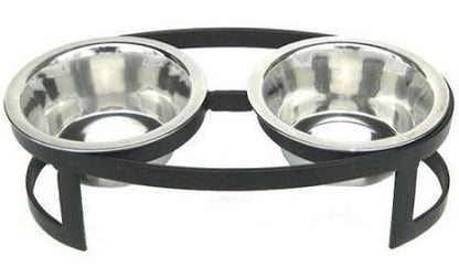 Tiny Oval Double Raised Bowl Pet Feeders PetsStop Black 